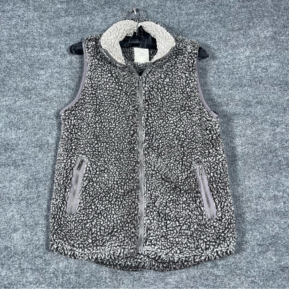 Thread + Supply Anthropologie Womens XS Gray White Soft Fuzzy Fleece Zip Vest